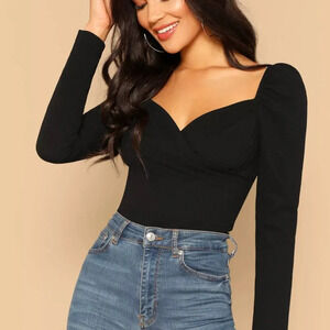 SHEIN Sweetheart Neck Zip-Up Top
